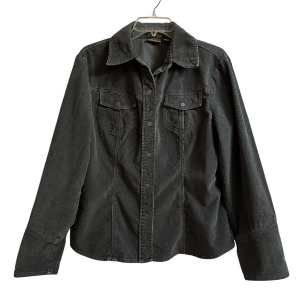 Caslon Corduroy Jacket Shacket Wintergreen Size Medium Snap Button Green
